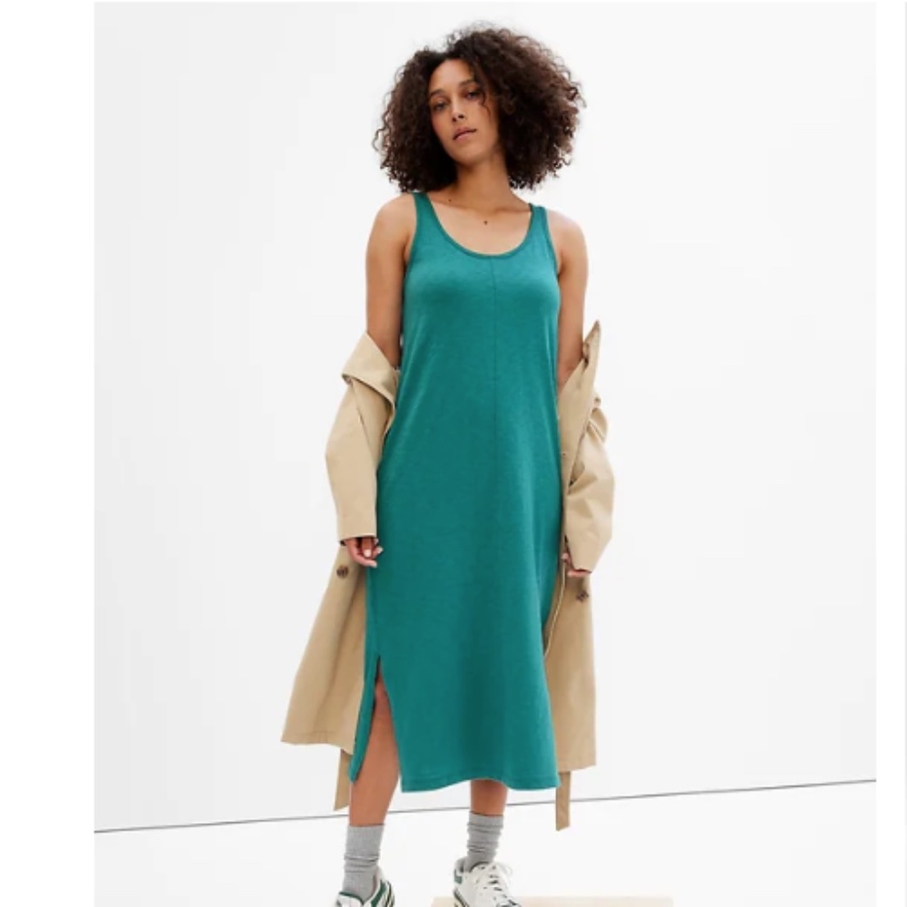 NWT GAP Scoopneck Sleeveless Midi Dress Jade Stone Green Jersey Knit Small Tall